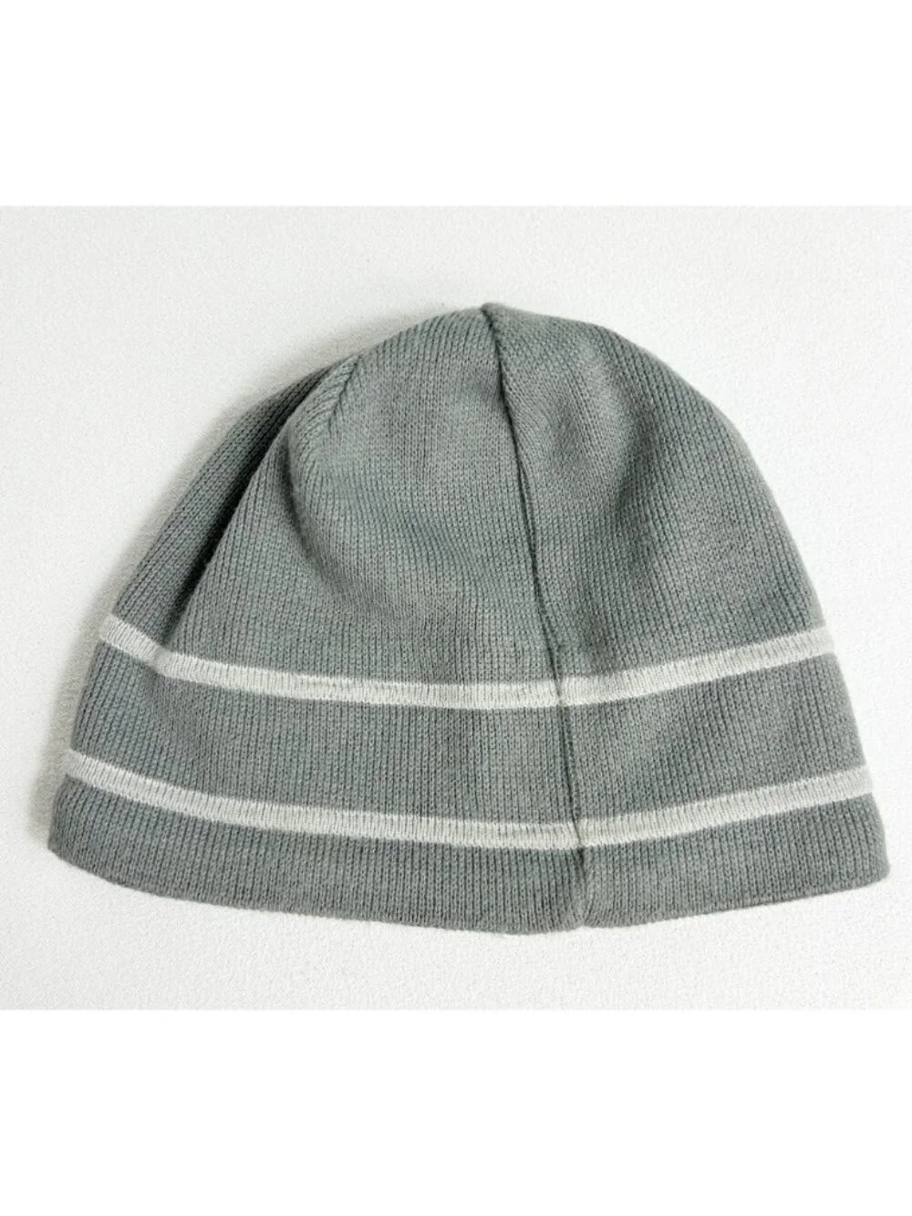 The North Face Gray Striped Logo Beanie Hat Fleece Lined